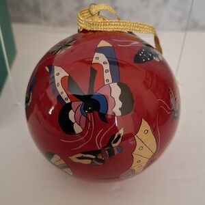 Vintage MOMA Butterfly Reverse Hand Painted Glass Christmas Ornament 3" Incl Box